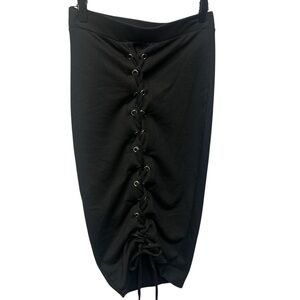 Black Lace-Up Midi Skirt Small